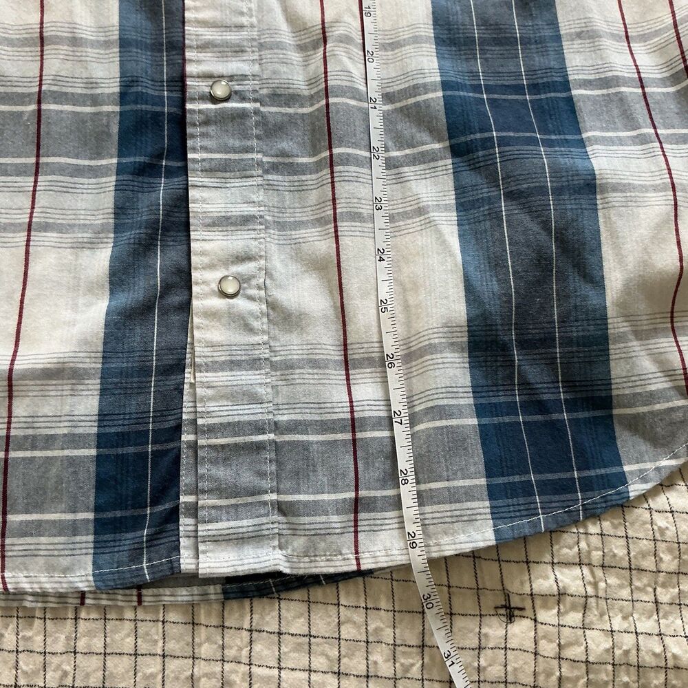Levi's White Blue Plaid Western Pearl Snap Long Sleeve Button Down Shirt Men's L - Picture 4 of 8